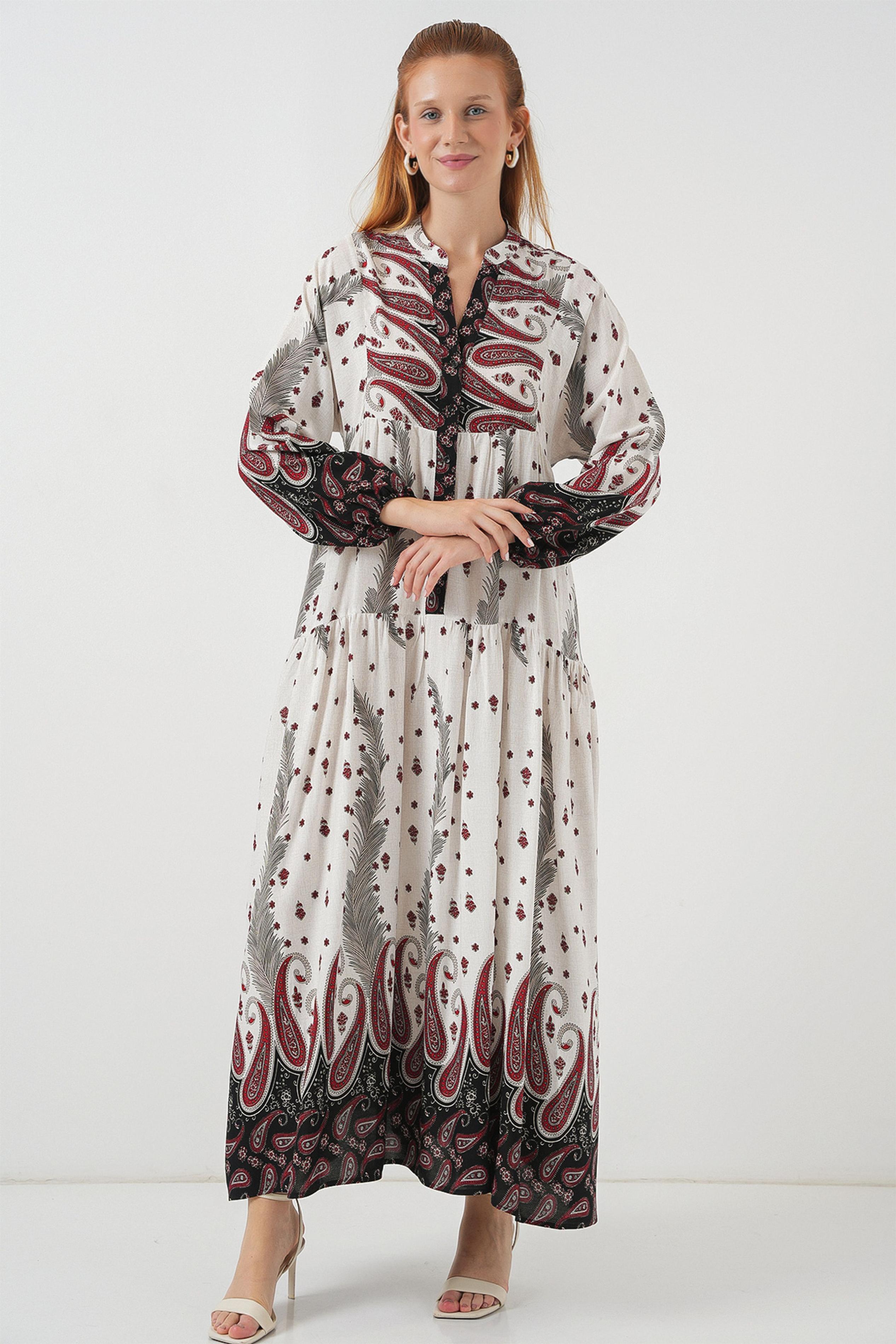 Gemustertes V-Ausschnitt Maxikleid