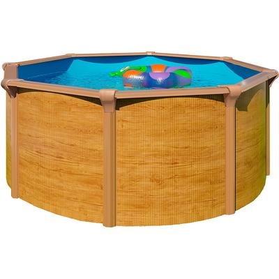 Rundpool KWAD "Green line Evolution", blau (wood, innenfarbe: blau), H:132cm Ø:550cm, Schwimmbecken, Rundpool, 5,5x1,32 wood Folie in blau, sand oder grau erhältlich
