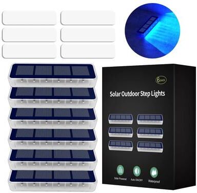 Uplift Picks Solar LED Step Lights Illuminate Stairs Decks Gardens With Waterproof Lens blue (6 Pack)
