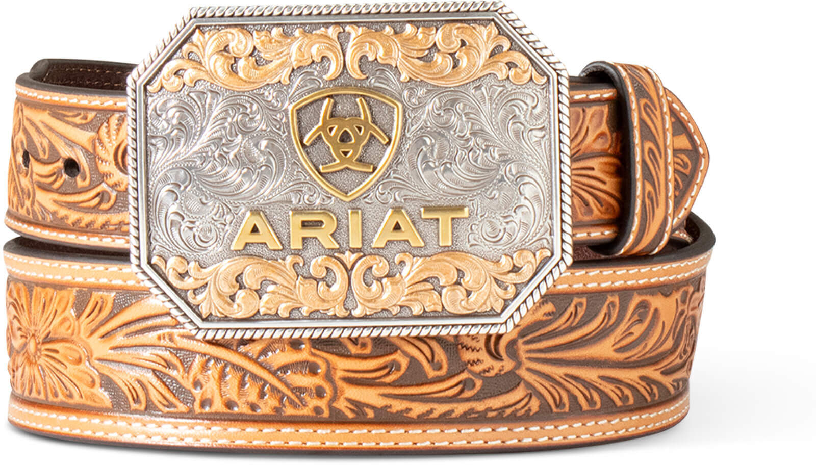 Men's Floral Emboss Belt in Brown, Size: 32 by Ariat