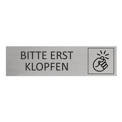 CombiCraft Aluminium Türschild Erst Klopfen 165x45mm mit 3M-Tape