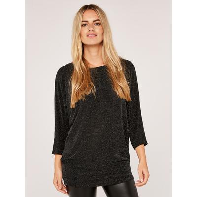 Fledermauspullover APRICOT "Langarmtop", Damen, Gr. XL (42), schwarz, Modisch, Pullover, mit Glitzer