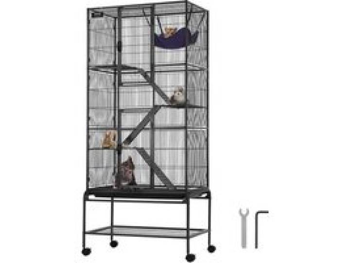 VEVOR 69 rollender Frettchenkäfig aus Metall, großer 4-stöckiger Käfig, Kleintierkäfig mit Rampen und Tablett, einfach aufzubauen für Hausratten, Hamster, Meerschweinchen, Chinchillas, Eichhörnchen, Igel, Hasen