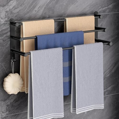 Zwarte Handdoekhouder 60 cm - Zonder boren - RVS - Wandmontage