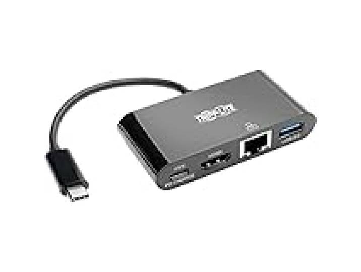 Tripp Lite U444-06N-H4GUBC Adaptateur USB-C (Type-C) vers HDMI avec hub USB-A, Gigabit Ethernet, USB 3.1 Gen 1, Compatible Thunderbolt 3, 4K x 2K @ 30 Hz, Chargement PD, Noir