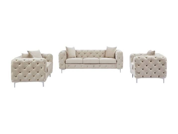 Chesterfield-Sofa 3-Sitzer, 2-Sitzer & Chesterfield-Sessel - Samt - Beige - EDWINA
