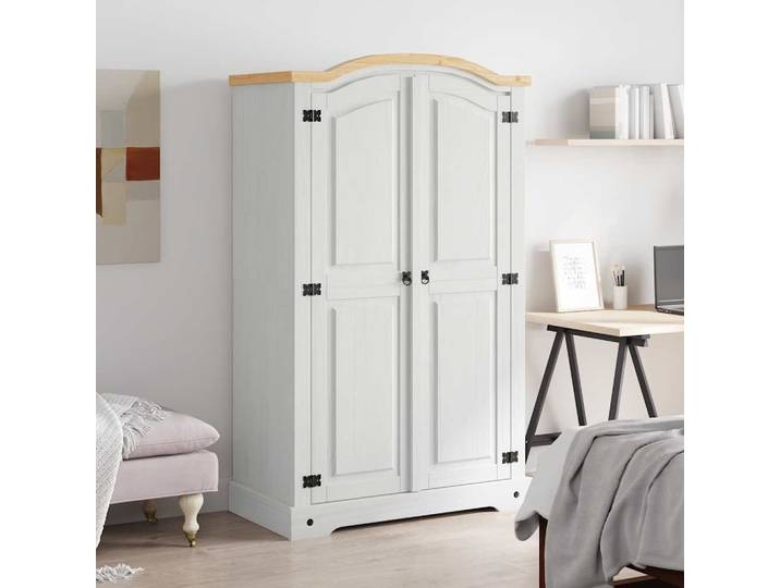 vidaXL Kleiderschrank Mexiko-Stil Kiefernholz 2 Türen Weiß