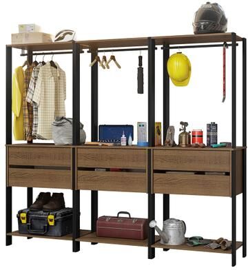 "Madesa Garage Storage Rack with 6 Drawers and Hanging Spaces 82""L"