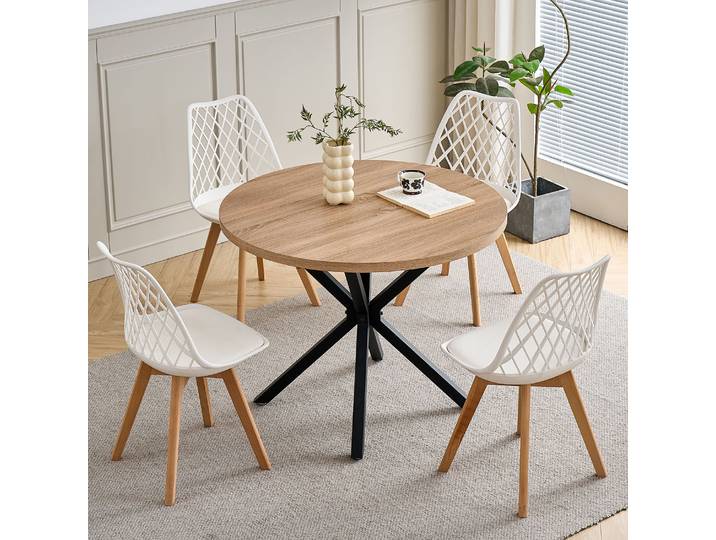 GrandCA HOME Ensemble de 4 chaises de salle à manger, ensemble table et chaises rondes de 100 cm, avec siège rembourré pour salle à manger et cuisine