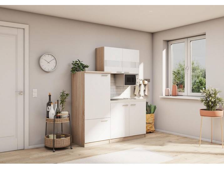 Küche Miniküche Single Eiche Weiß Kühlschrank Luis 160 cm Respekta