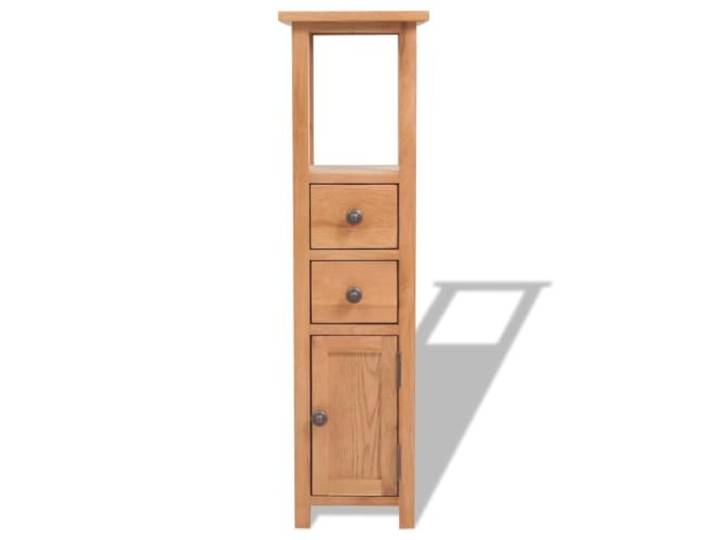 KLGBNCVE Eckschrank 26x26x94 cm Massivholz Eiche Schubladen Tür Rustikale Optik und Haptik, extra hohes Design, 2 Schubladen, 1 Fach mit Tür, Bad Flur Schlafzimmer