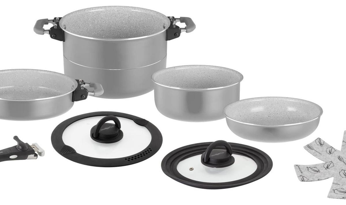Brunner Camping pannenset Fusion 7+1, aluminium met keramische antiaanbaklaag, diameter 22 cm, geschikt voor inductie