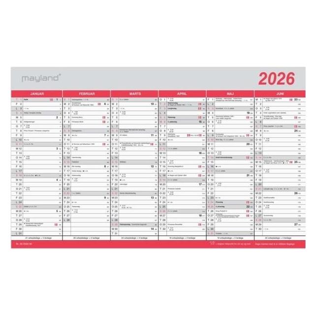 Mayland-Burde Kontorkalender Stor m/flagdage 2026 (26055000)