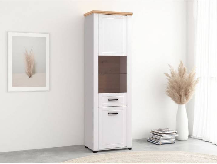 Vitrine HOME AFFAIRE Valencia , braun (opaque weiß, artisan eiche, weiß matt), B:60,5cm H:194,5cm T:41cm, Holzwerkstoff, MDF, Sicherheitsglas, Schränke, Vitrine, Türen und Einlegeböden mit 4mm-Sicherheitsglas