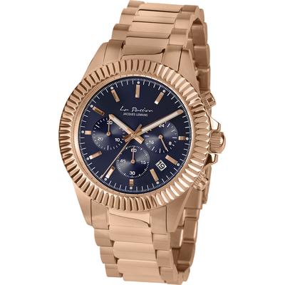 Chronograph JACQUES LEMANS "La Passion", gold (roségoldfarben, dunkelblau, dunkelblau), Armbanduhren, Damen, roségoldfarben, Chronograph, Quarzuhr,Armbanduhr,Damenuhr,Herrenuhr,Edelstahlarmband,Stoppfunktion