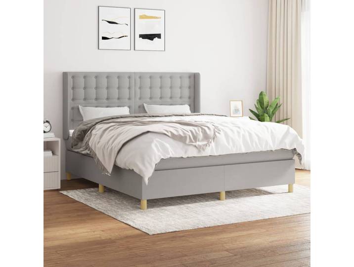 vidaXL Boxspringbett mit Matratze Hellgrau 180x200 cm Stoff