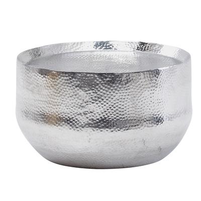 Orientalischer Couchtisch `Aniene`: Hammerschlag-Struktur, Aluminium, hohl, 40 kg Belastung. Silber, 60x60x35 cm | Kadima Design