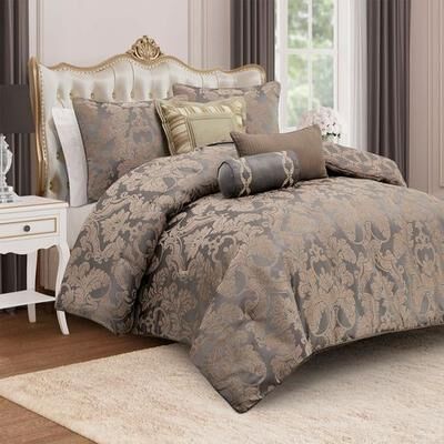 Bcp Home-Bedding Walton Comforter Set Charcoal, Queen, Charcoal