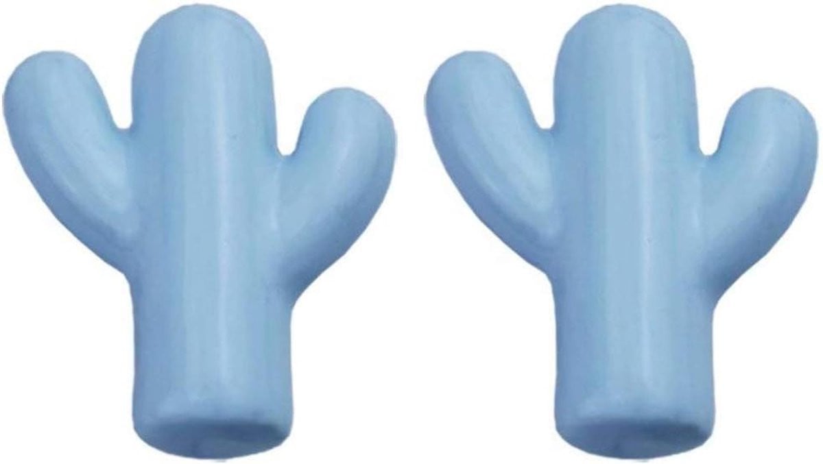 Set van 2 blauwe keramische meubelknoppen met cactus design