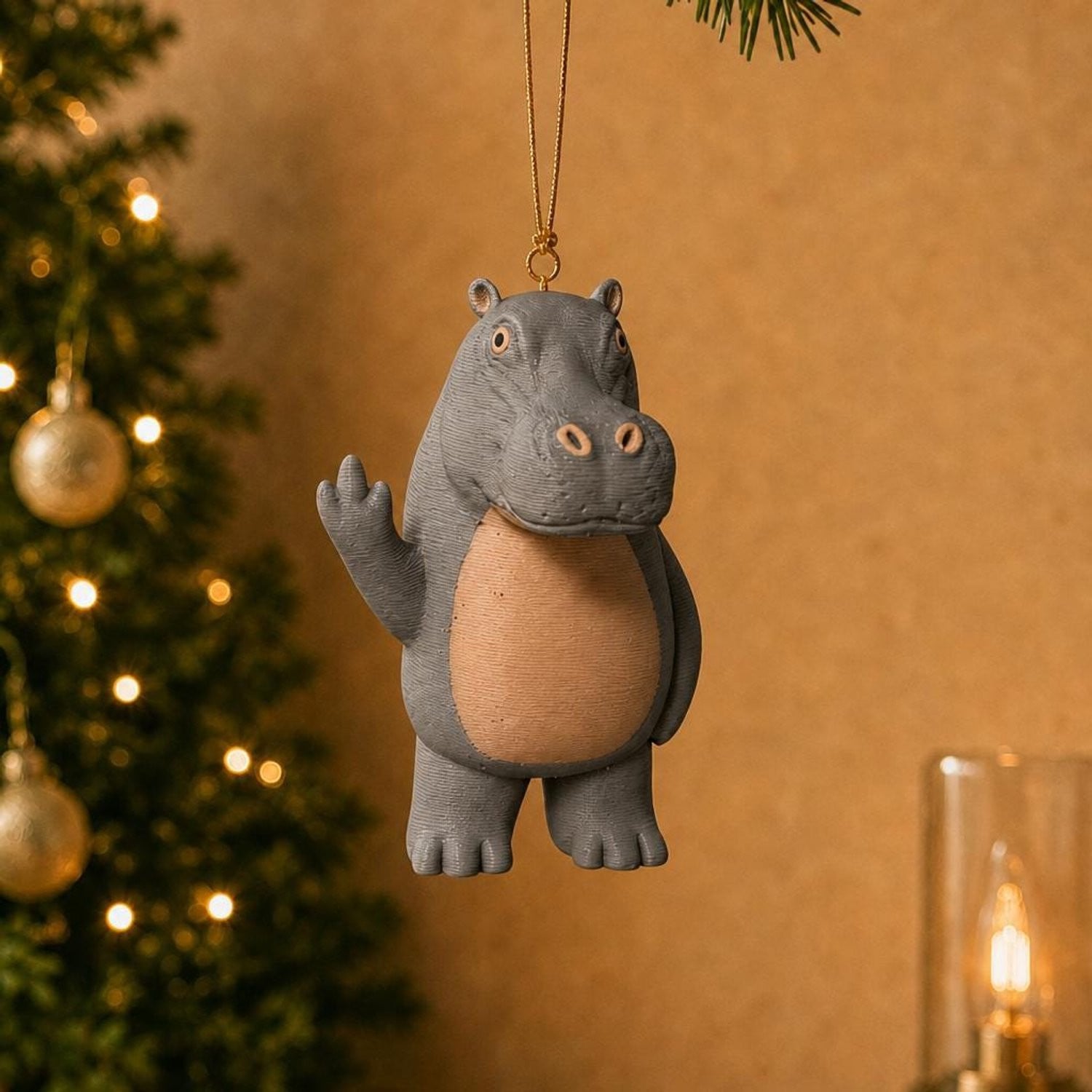 AnimalsAttitude Middelgroot Nijlpaard Figurine met Middelvinger 3D-geprint PLA Beeldje voor op tafel