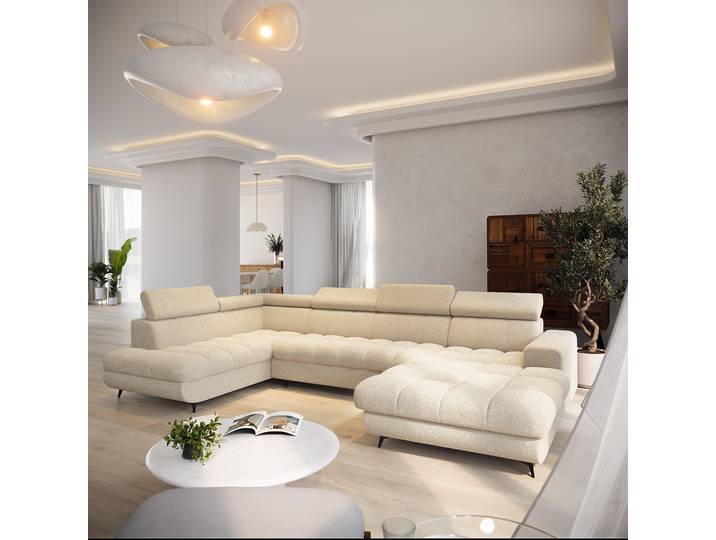 Masseno Ecksofa CORENO mit Schlaffunktion und Bettkasten, Ausziehbares Bettsofa - Creme, QUELLE 02