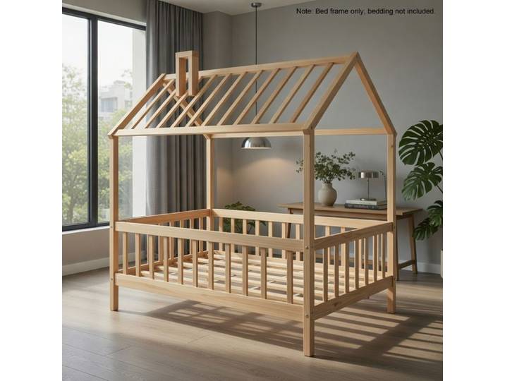 CollaHausse Lit Maison 90x200 cm Bois Pin avec Cheminée et Lattes Incluses