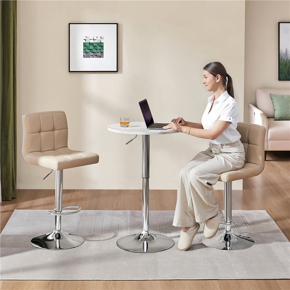 Yaheetech Round Metal Base Dining Table Silver/White Marble