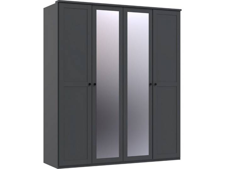 freiraum Drehtürenschrank Chalet 4 Türen, 2 Böden, 2 Stangen, Spiegel / Graphit - 180x210x58cm (BxHxT)