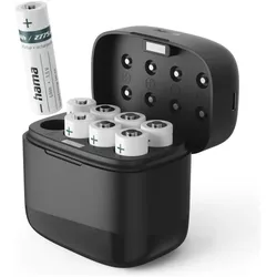 Hama Akku-Ladegerät mit 8x AA Li-Ion-Akku, 2000 mAH, Einzelschacht-Ladung, USB-C (AA), Akku Ladegerät