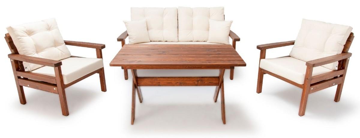 Casa Padrino Luxus Gartenmöbel Set Beige / Dunkelbraun - 1 Garten Sofa & 2 Garten Sessel & 1 Garten Esstisch - Garten Möbel - Terrassen Möbel - Luxus Möbel