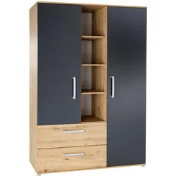KLEIDERSCHRANK Alessio 2-türig | 2 Schubladen, 10 Fächer & Kleiderstange | Made in Germany | Anthrazit / Artisan Oak