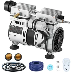 VEVOR Teichbelüfter, Teichbelüftungspumpen-Set, 550-W-Teichbelüftungssystem, 1400 U/min, Luftkompressor für Sauerstoffzirkulation mit 360°-Nano-Diffusorplatte, für Teich, Wassergarten
