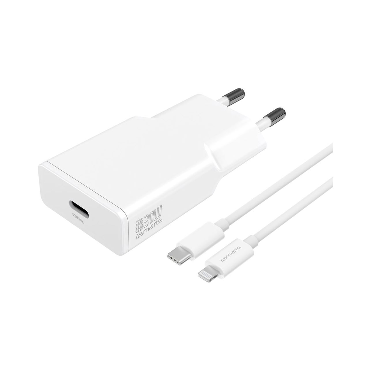 4smarts Netzladegerät PDPlug Slim 20W GaN 1C + USB-C auf Lightning 1,5m, weiß