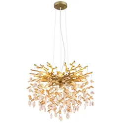 LED Pendelleuchte Hängeleuchte Deckenlampe goldfarben matt Kristalle H 120 cm