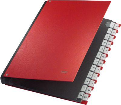 LEITZ® Pultordner, für DIN A4, alphabetisch, 26 Fächer, Graupappe, rot