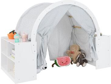 Costway Wooden Kids Play Tent with Curtain Shades and 8 Cubbies-White
