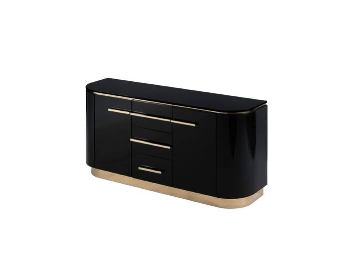 Anastasia Sideboard - Schwarzglas - Messing Details