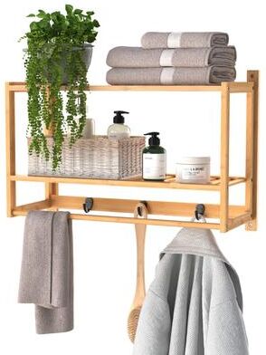ClosetMaid Bamboo Wall Shelf with Hooks
