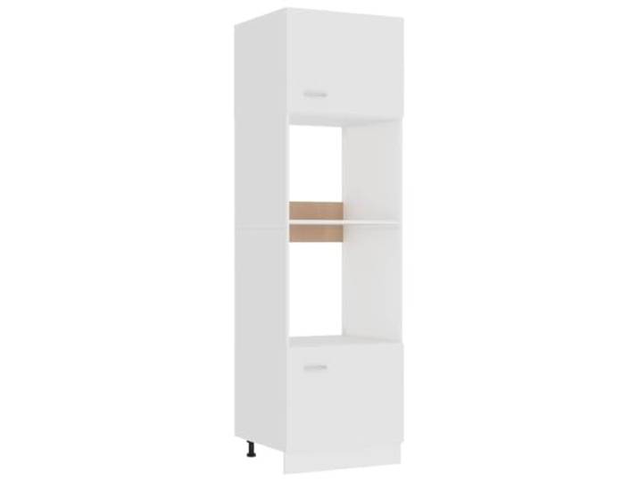 HKTMGDNG Mikrowellenumbauschrank Lyon Weiß 60x57x207 cm Holzwerkstoff Hoher Küchen-Aufbewahrungsschrank mit 4 Regalböden & 2 Türen für ordentliche Mikrowellen- & Geschirraufbewahrung.