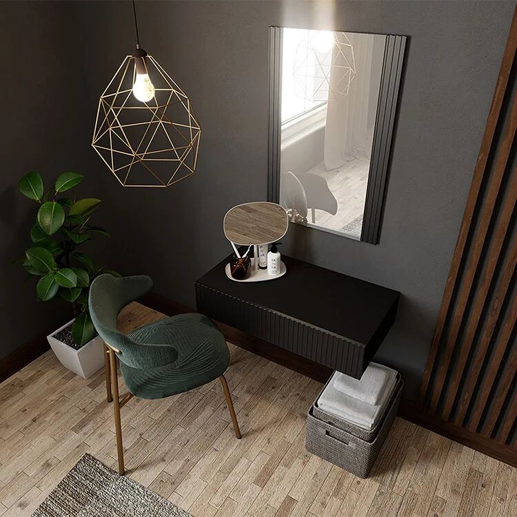 garneroarredamenti Mobile ingresso sospeso 80x97h cm con specchio cannettato nero Essence