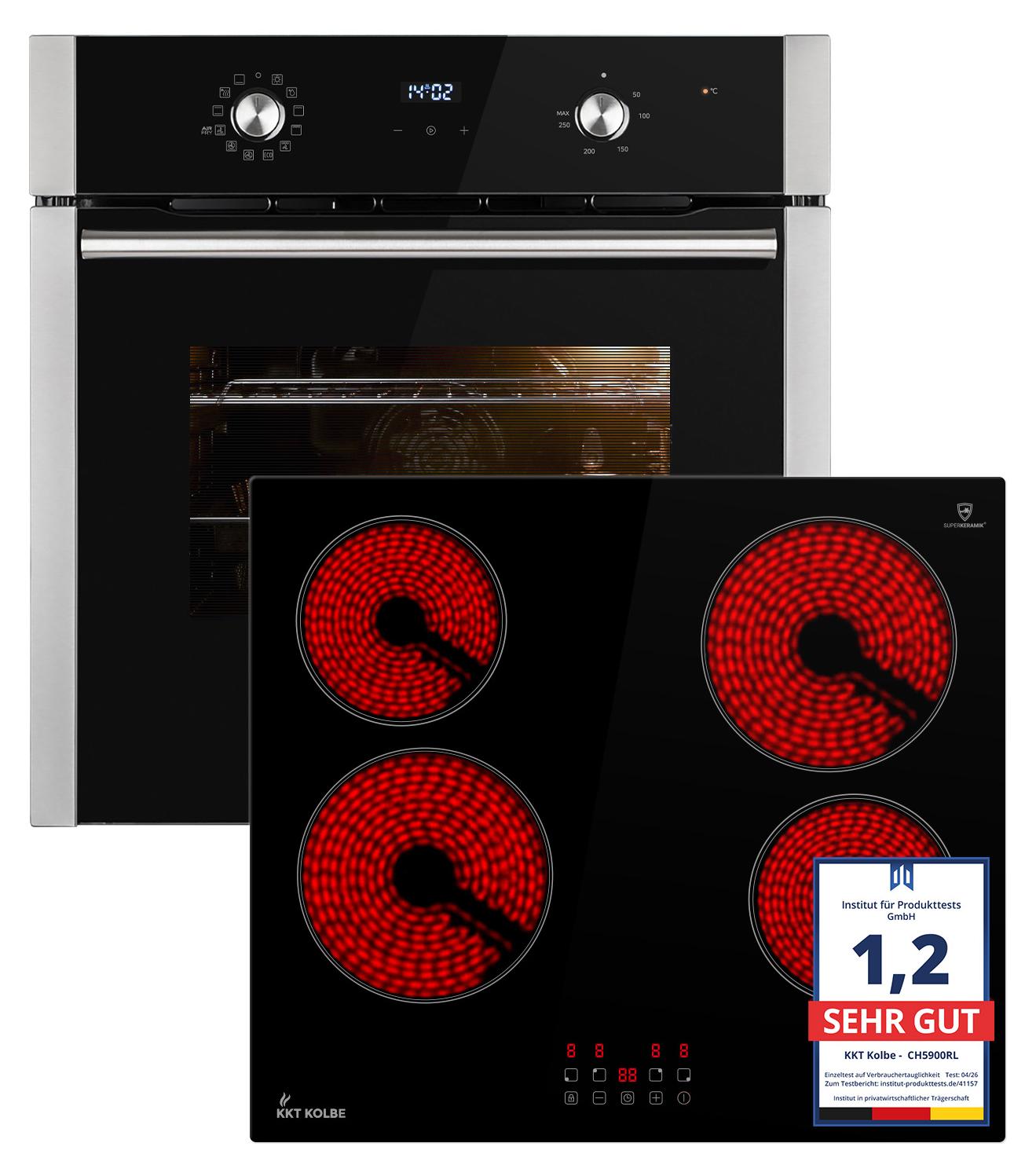 Autarkes Herdset: 60cm Einbaubackofen BO8810SS | 59cm Kochfeld CH5900RL | Grill | Heißluft | Teleskopauszüge | Automatik-Timer | 2-fach Wärmeschutzverglasung | Kindersicherung | SET8810CH5900RL