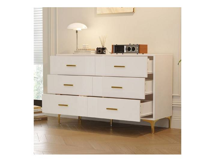 IDEASY Schubkastenkommode Weiße 6-Schubladen Kommode für Wohn- & Schlafzimmer