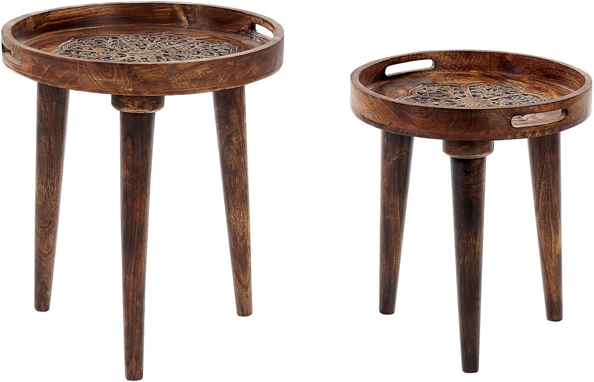 Beliani Bijzettafel set - Donkerbruin - Mangohout