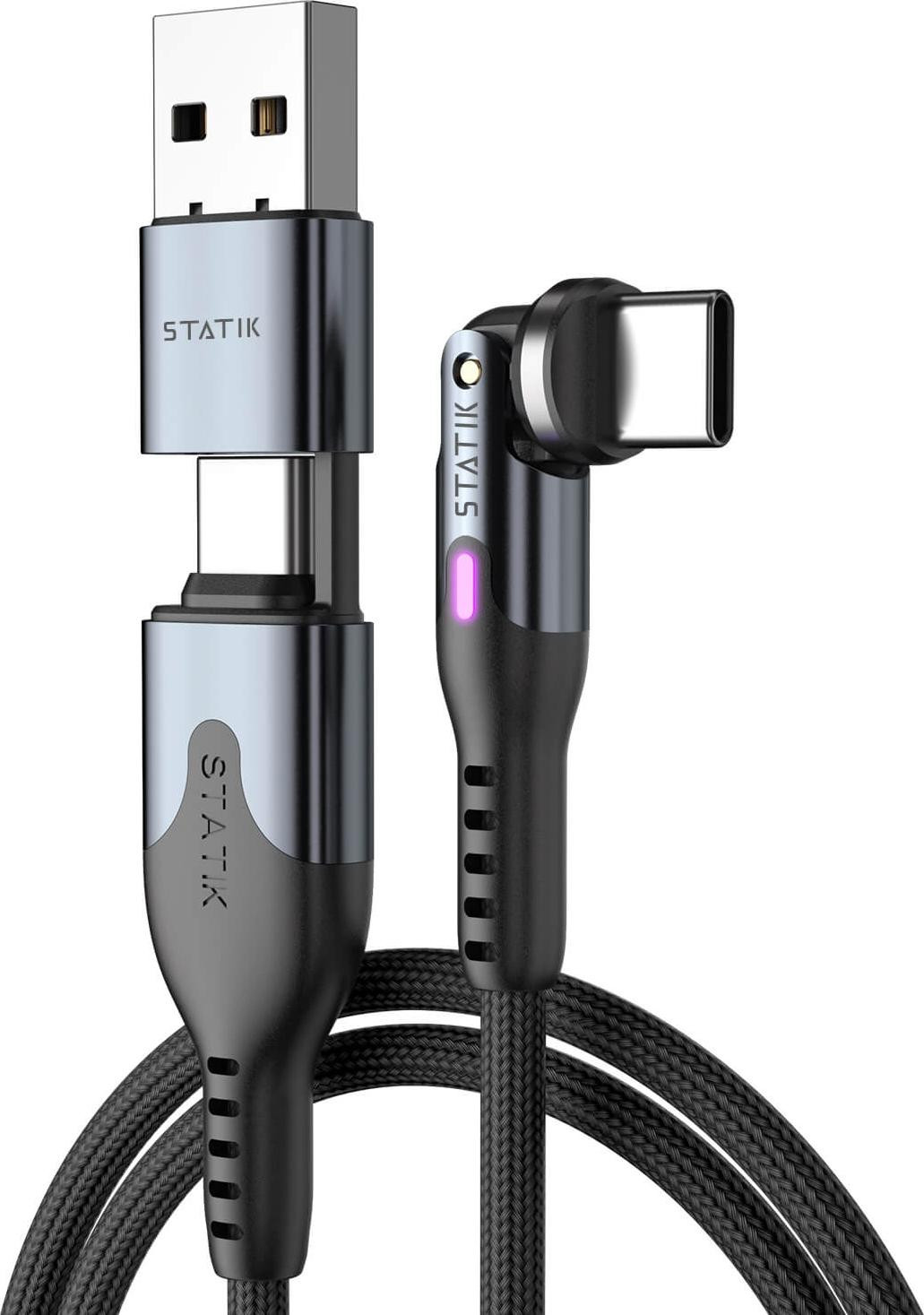 STATIK PowerPivot Pro USB-C naar USB-C nylon kabel, 1 meter, zwart