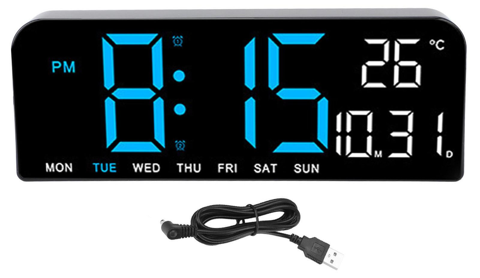 Gistuch Digitale wekker met groot LED-display, blauw