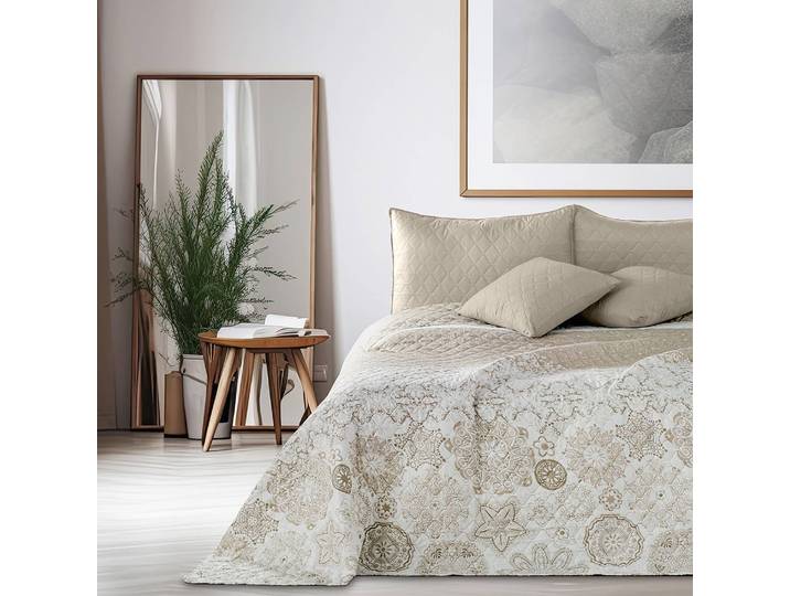 Tagesdecke 220 x 240cm Weiß/Beige/Beige/Weiß Microfaser