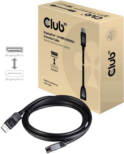 club3D DisplayPort Verlängerungskabel DisplayPort Stecker, DisplayPort Buchse 2.00 m Schwarz CAC-1022 DisplayPort-Kabel
