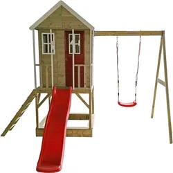 Wendi Toys Kinderspielhaus, Stelzenhaus "Alpaka" mit Verander, Schaukel und Rutsche,holz,