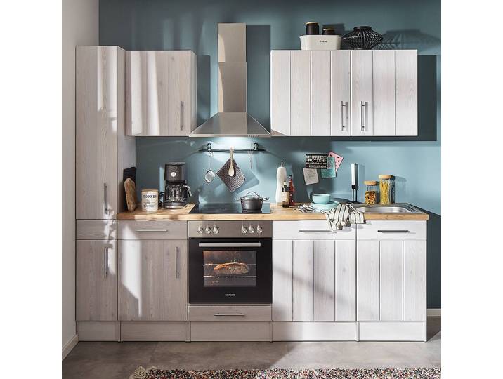 Cuisine Anton 250cm Blanc/Imitation mélèze blanc Sans table de cuisson Sans électroménager