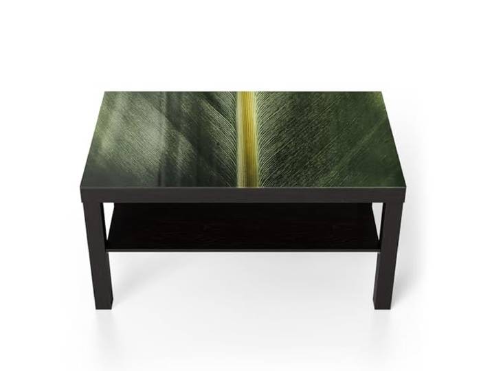 DEQORI Glastisch schwarz groß 90x50 cm Motiv Grüne Blattader ausgefallener Beistelltisch aus Glas Hochglanz Couchtisch fürs Wohnzimmer moderner Couch Tisch mit Design